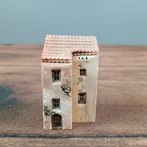 Gault  Miniature Aged European Village House With Red Tile Roof